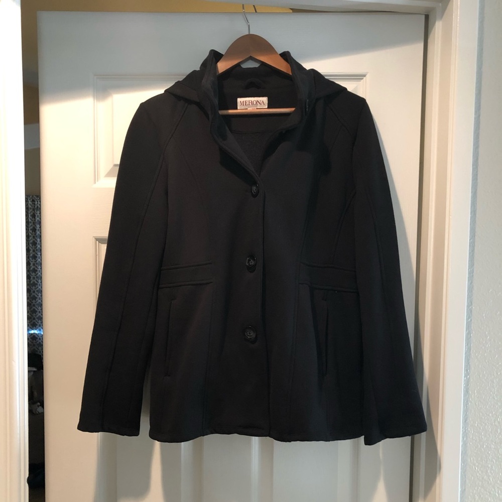 Merona black coat with hood